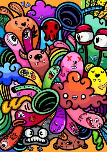 Renkli Doodle Canavar Deseni
