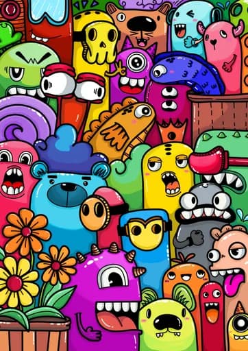 Renkli Doodle Canavar Deseni