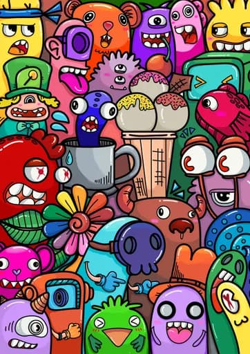 Renkli Doodle Canavar Deseni
