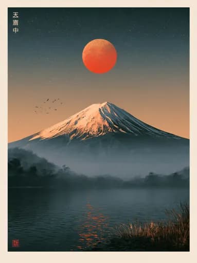 Kırmızı Ay Ile Fuji Dağı