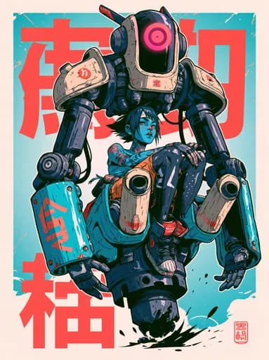 Mavi Tenli Kız Ve Robot Mech
